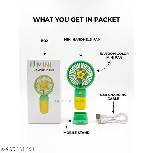 Small USB Desk Fan with Mobile Holder for Watching Movies RANDOM COLOR PACK OF -1