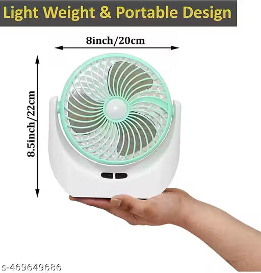 Rechargeable Table Fan With LED Light Adjustable Table Fan For Home, Kitchen And Office Table/Desk Use-Set Of 1 PCS
