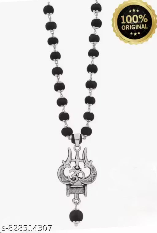Pure Black Karungali Mala 8mm 54 Beads | Gold Plated Shiva Pendant | Daily Wear Mala