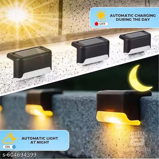 Solar Step Lights for Stairs Outdoor Waterproof - [Pack of 4] LED Wall Mounted Automatic Sensor Lamps for Home Garden, Balcony Railing & Terrace Decoration (Warm White)