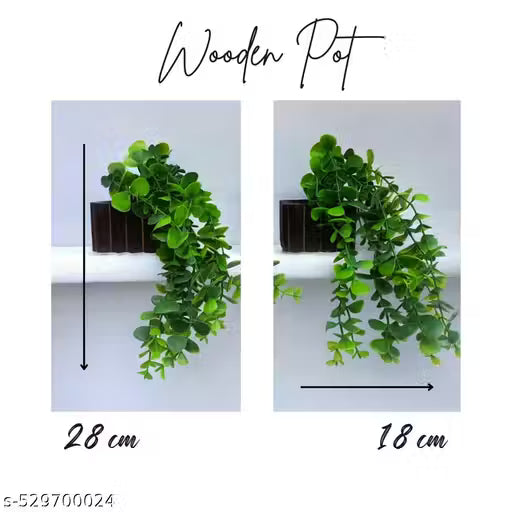 Set Of 3 Falling Artificial Plants With Wooden Pot