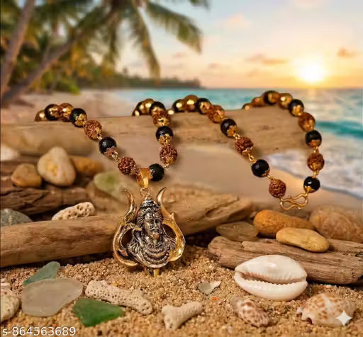 Karungali & rudraksha gold plated Mala | Karungali & rudraksha shiva face trishul locket mala |Karungali & rudraksha shiva face trishul Mala for men & Women govt . lab certified premium mala