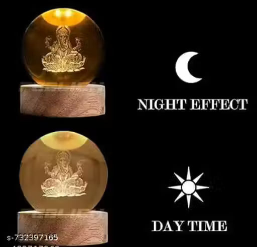 3D Ganesh Crystal Ball Night Lamp, Creative Engraved Night Light for Kids Room, USB Table LED Lamp with Woodern Base, Light for Home Office Decoration Birthday Gift (Ganesh)
